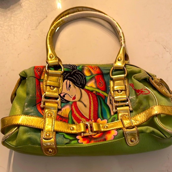 Ed Hardy Handbags - Vintage Rare Ed Hardy Rhinestone Studded Geisha Handbag